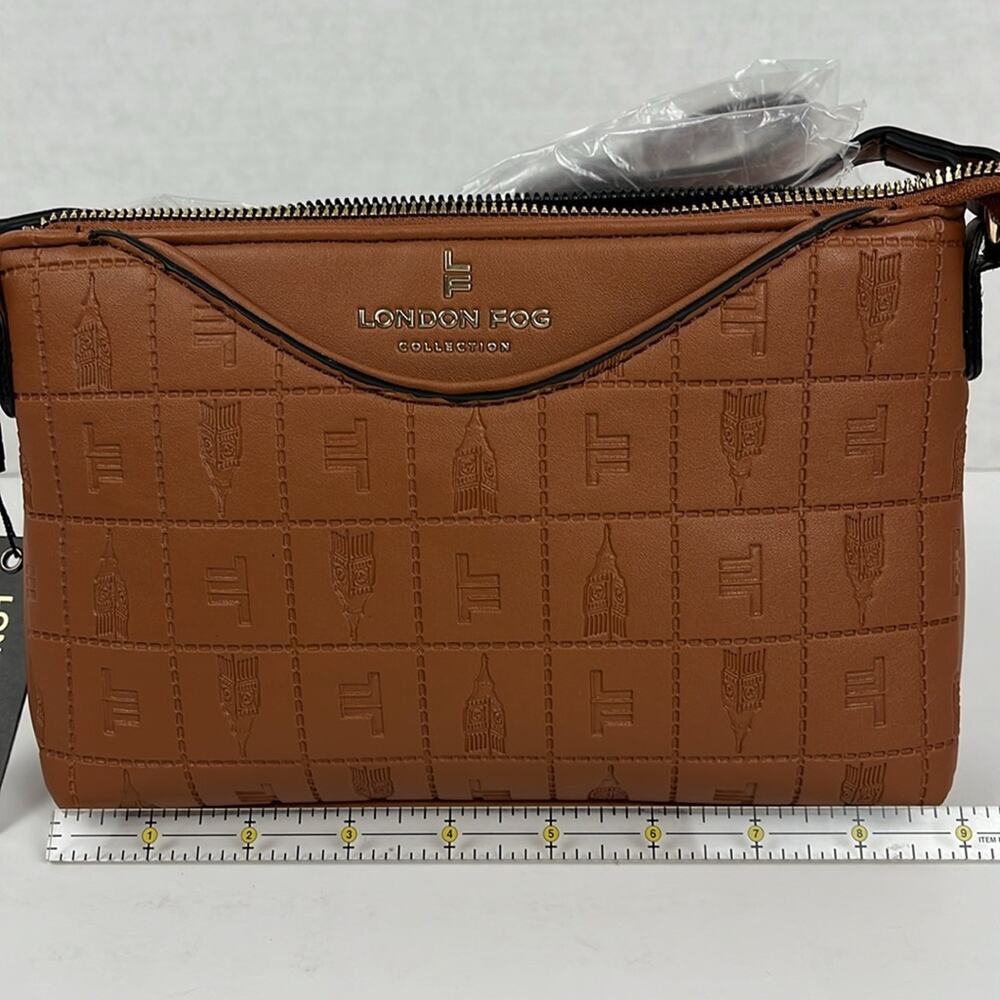 London Fog Susan Tower Signature Embossed Crossbody Bag Cognac Purse Handbag - Picture 9 of 10